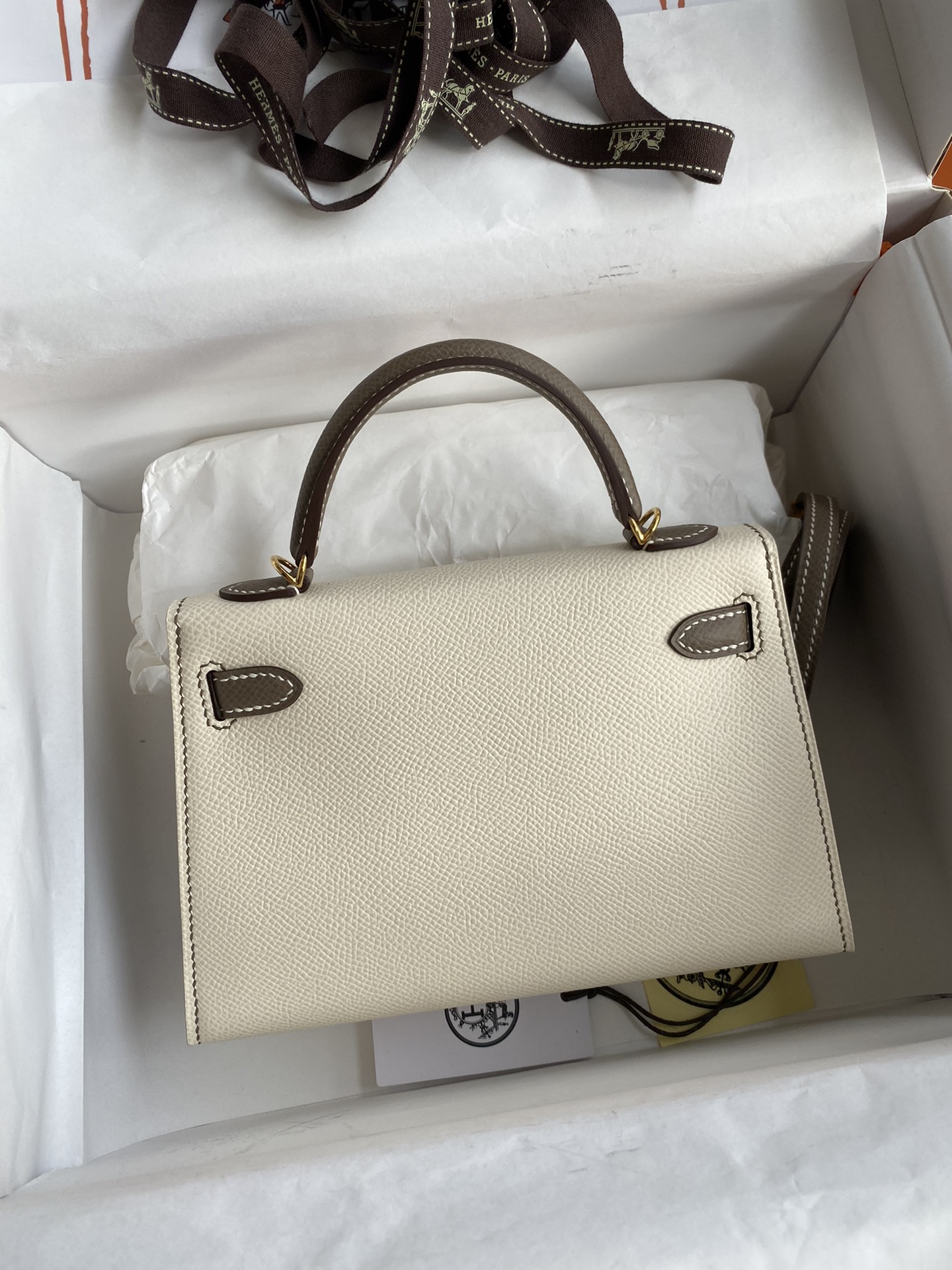 Hermes Kelly Mini II Bag 19CM In White Grey Epsom Leather